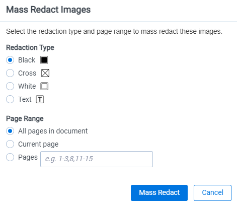 The Mass Redact Images modal.