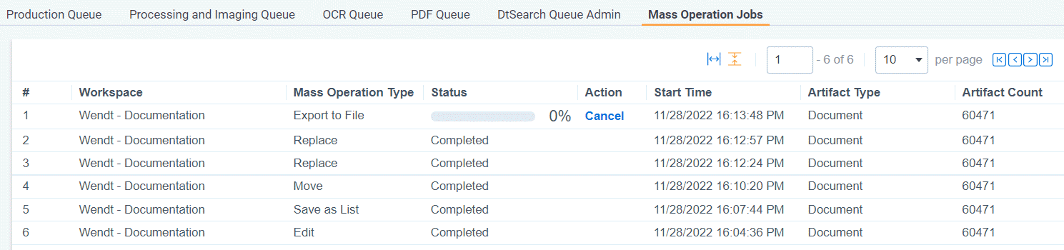 Mass operations job status