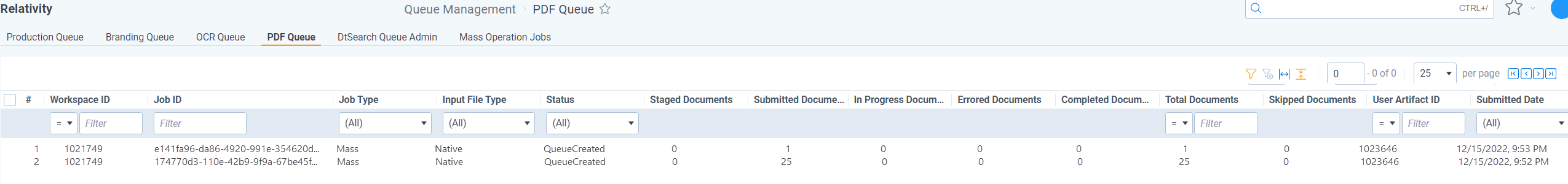 PDF Queue Table