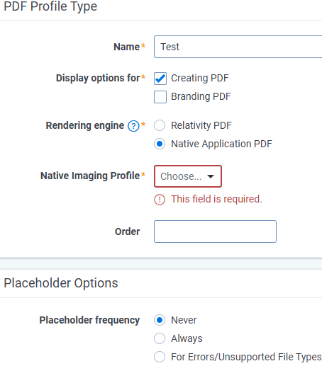 PDF Profile Type - Native Imaging Profile selection 