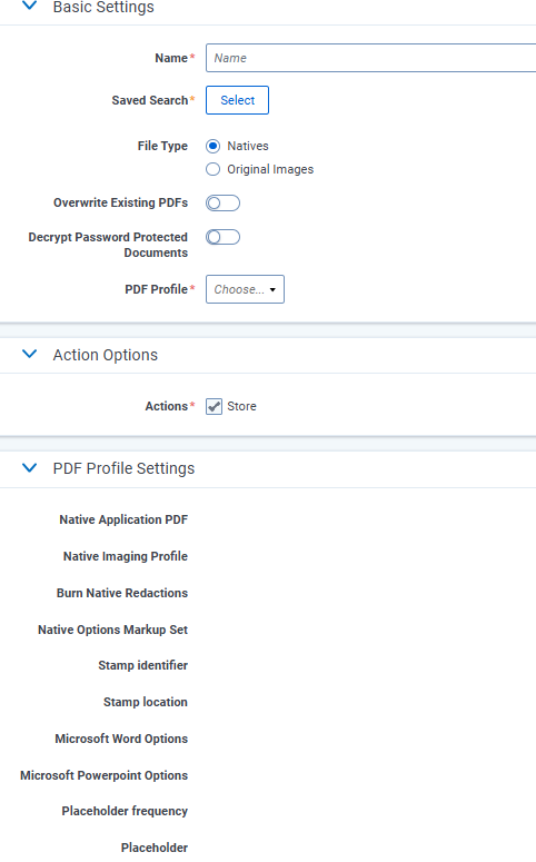 PDF Set settings list
