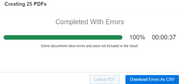 Mass PDF progress window (with errors)