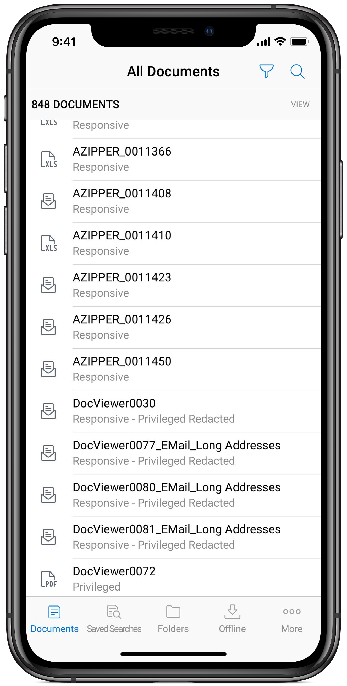 An image of the document list on mobile.