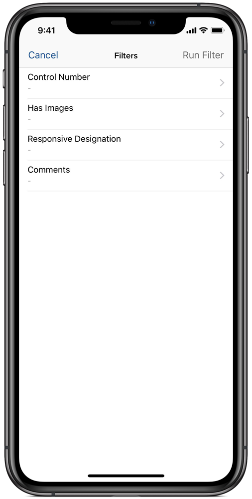 An image of filter options for the document list.