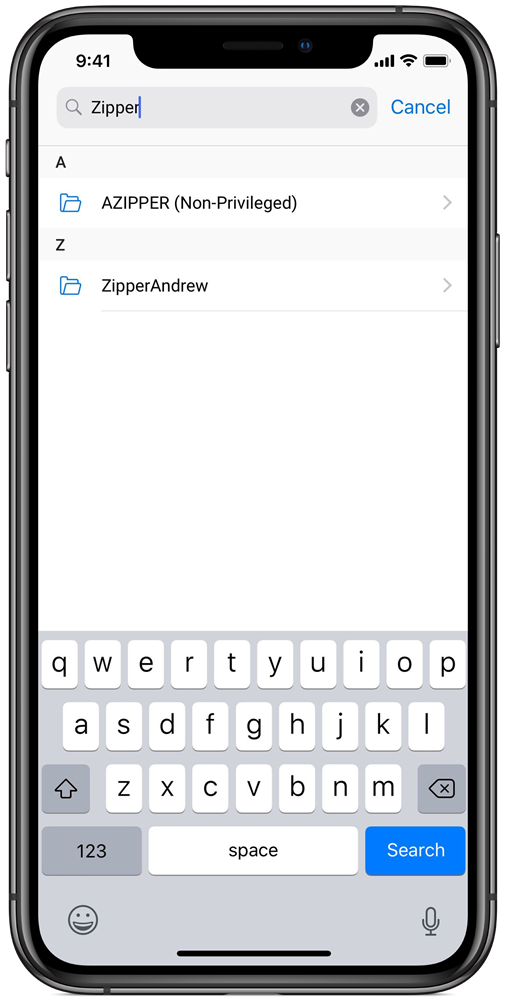 An image of the search bar in the Folders list.