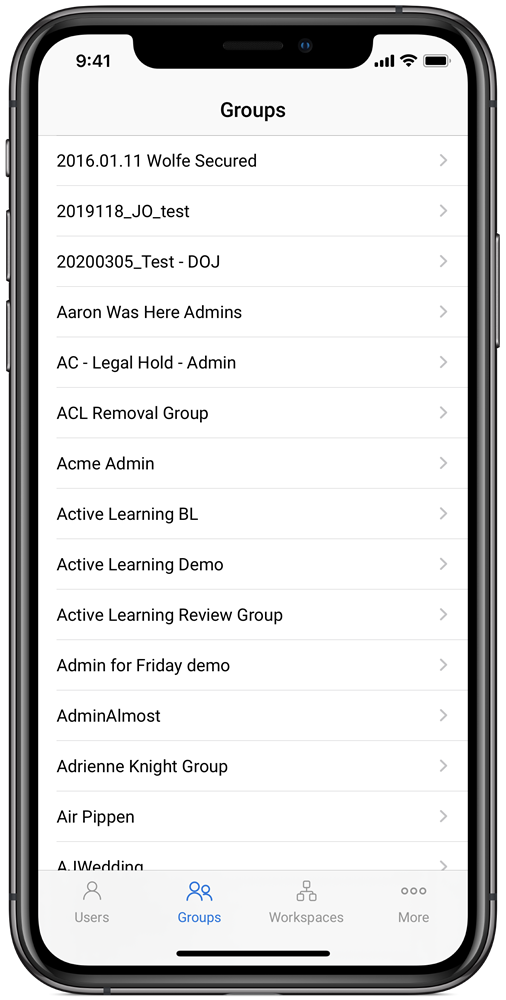 An image of the Groups tab on mobile.