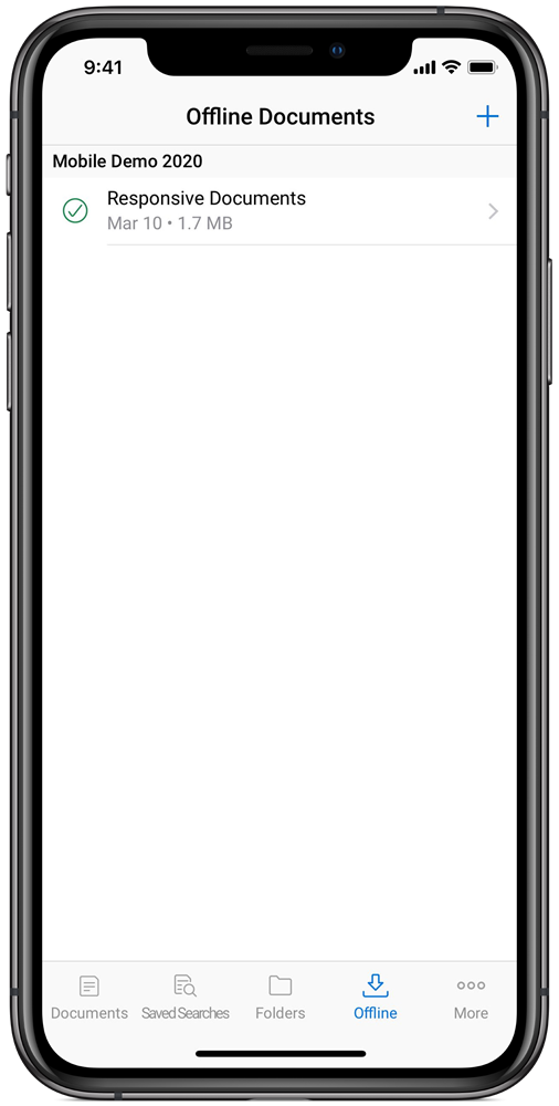An image of the Offline Documents screen on mobile.
