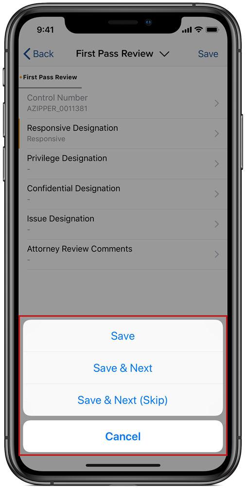 An image of the Save Coding Options menu on mobile.