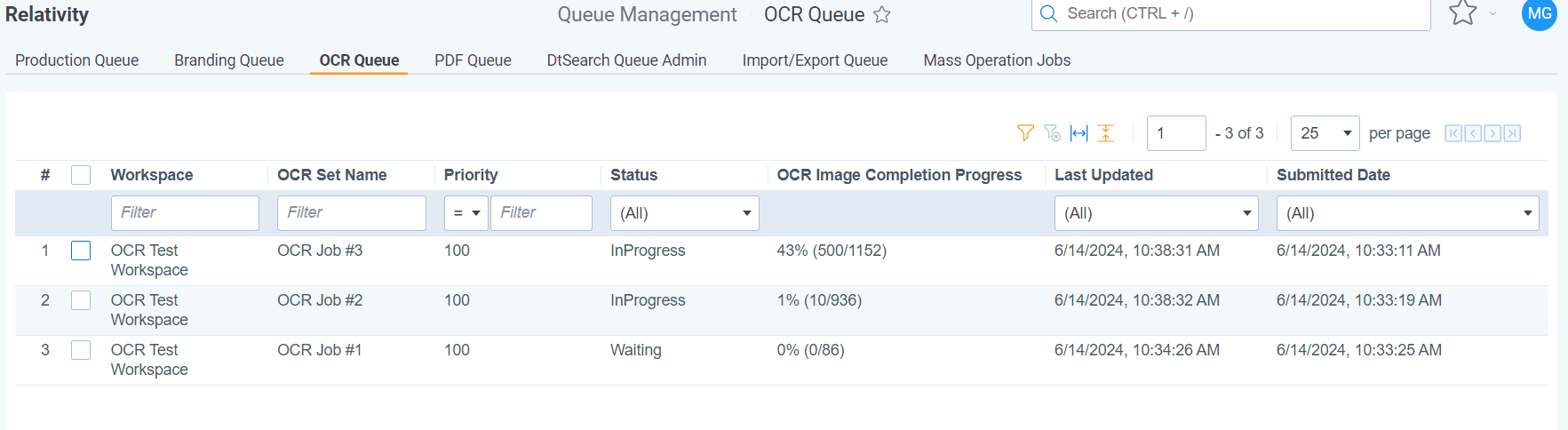 An image of the OCR Queue.