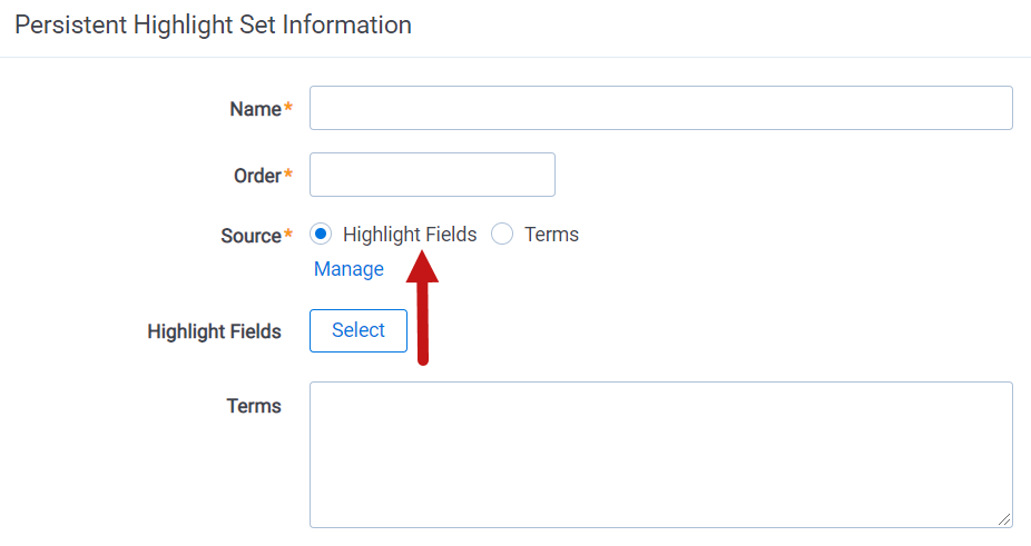 The Highlight Fields option in the Source field is highlighted.