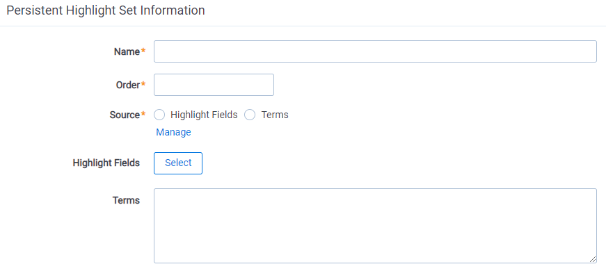The Persistent Highlight Set Information section displays without any fields completed.