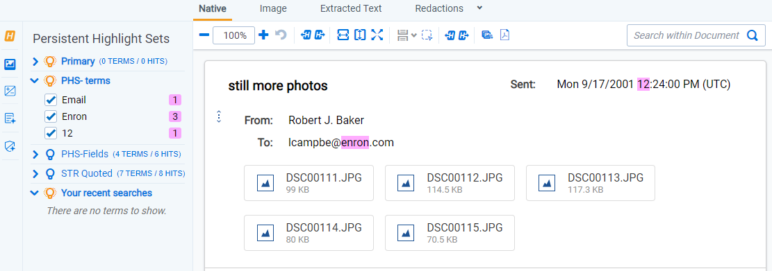 An example of a document that has term highlights present.