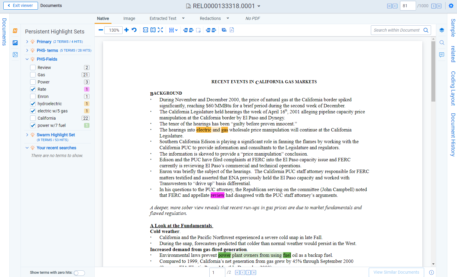 A document displays where there are highlights with different levels of opacity.
