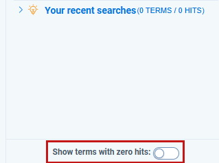The Show terms with zero hits option is highlighted in the Persistent Highlighting pane.