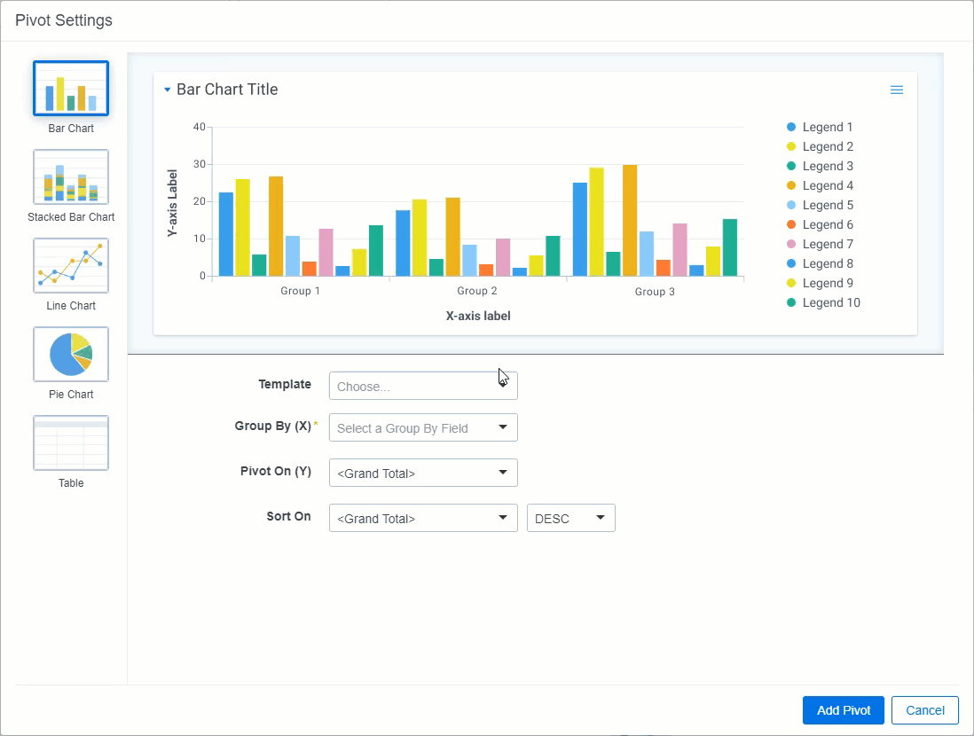 The Pivot Settings modal