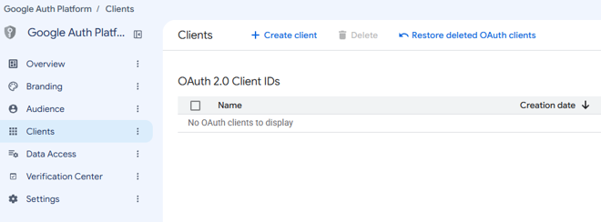 The OAuth 2.0 Client IDs on the Clients page.