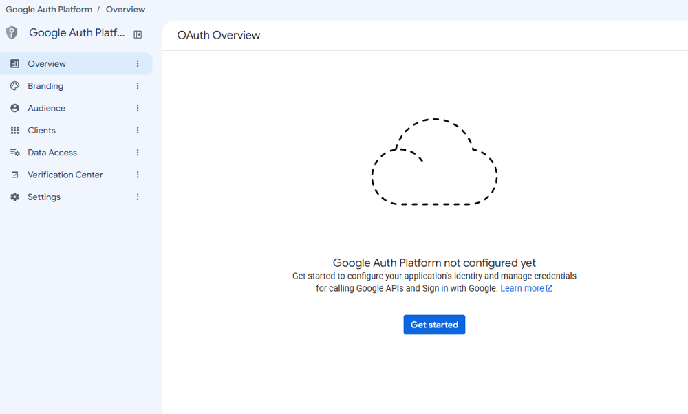 The Get Started button on the OAuth Overview page.