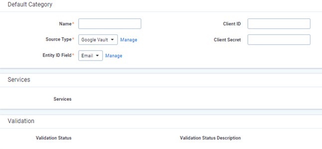 The preservation data source page for Google Vault.