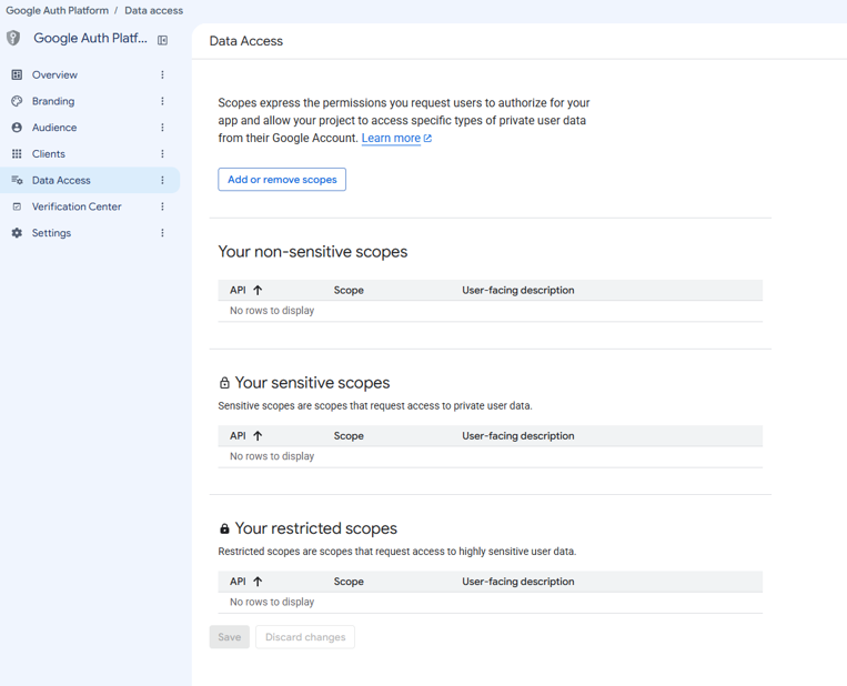 The Data Access scope page.