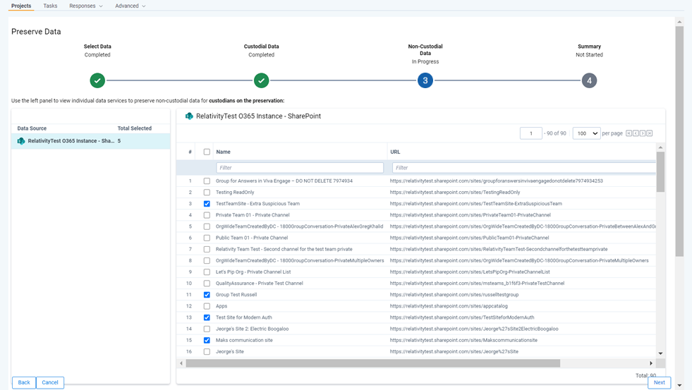 Select non-custodial data in the third step of the preservation wizard.
