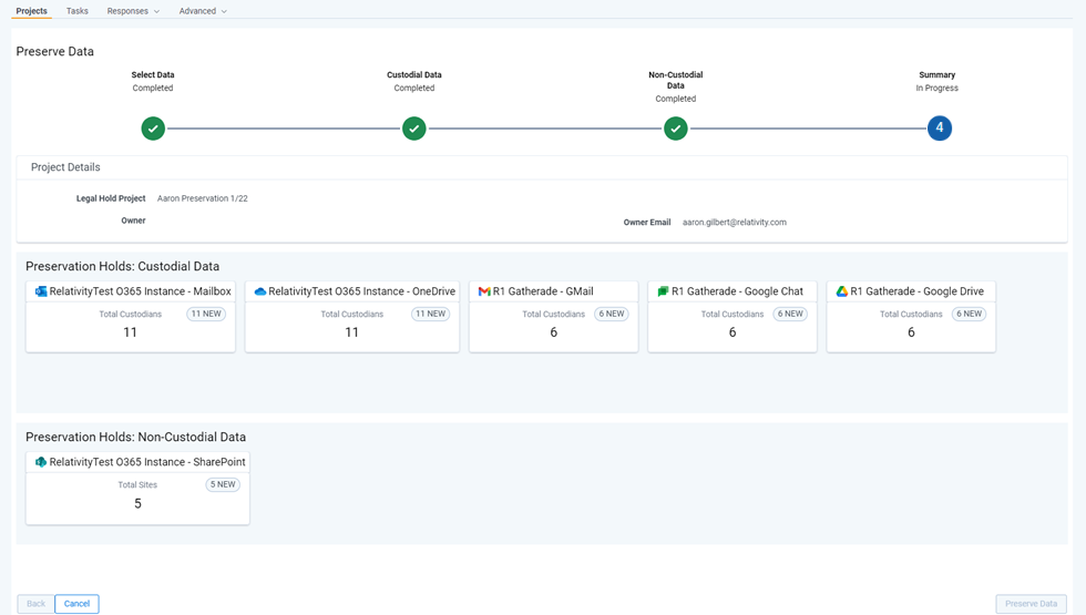 Review your setup in the Summary step in the preservation wizard.