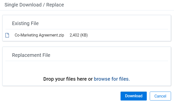 Confirmation modal for the single download and replace mass action.