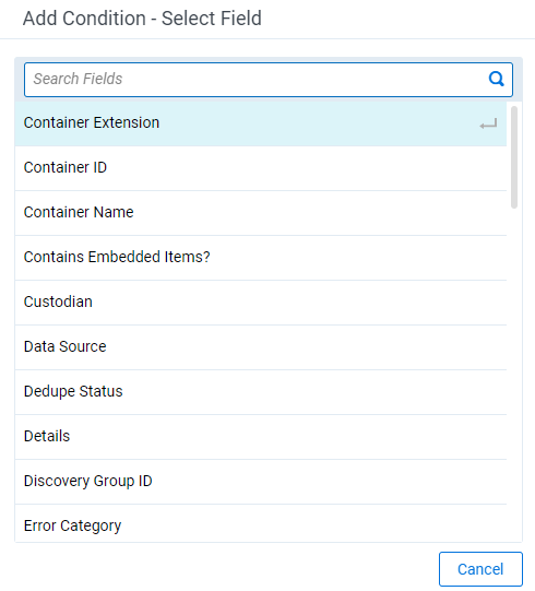 Add Condition modal showing available fields.