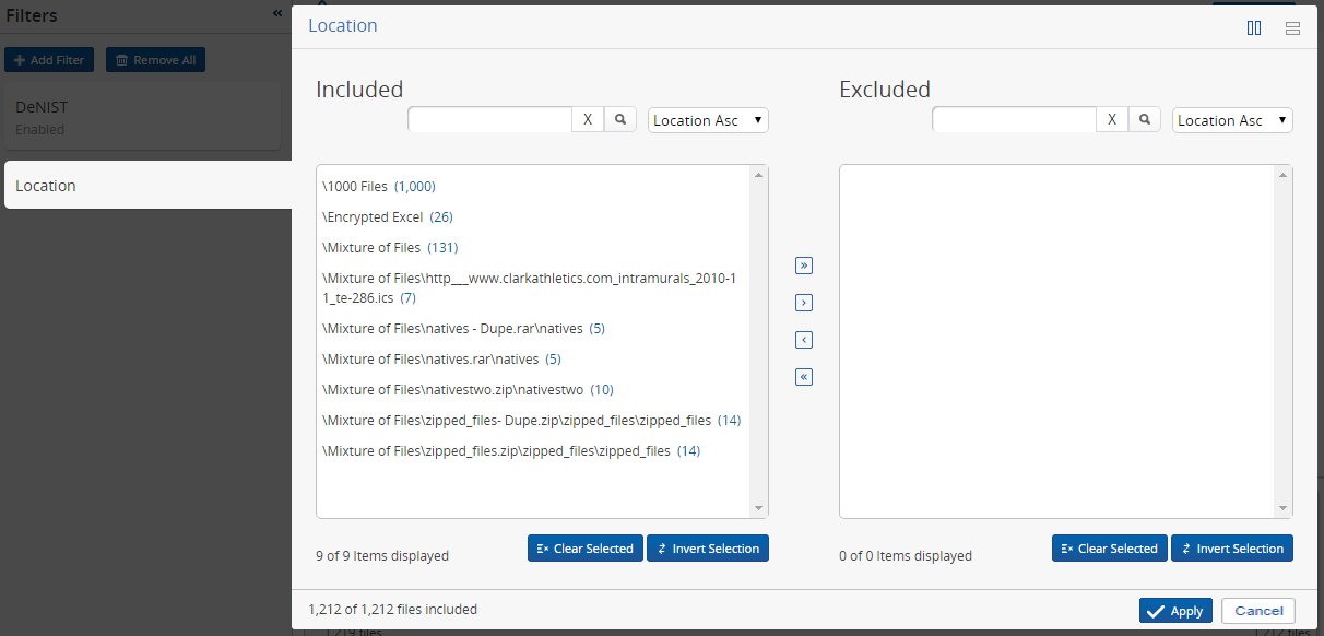 Two-list location filter