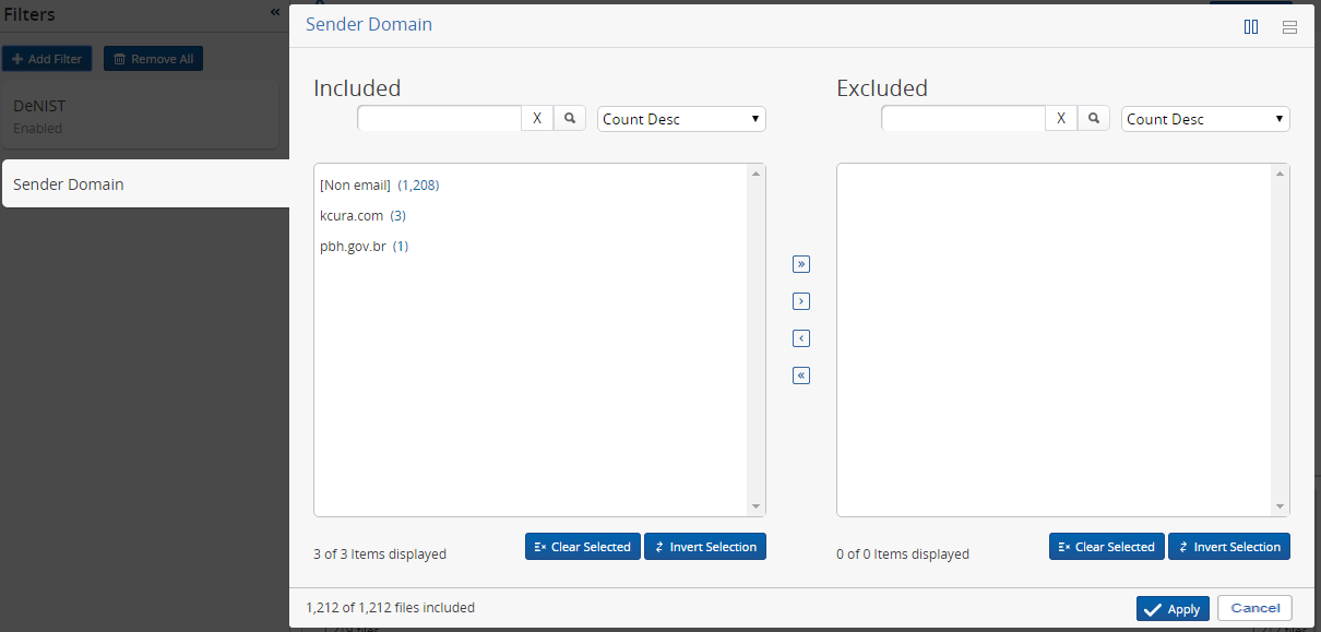 Two-list sender domain filter