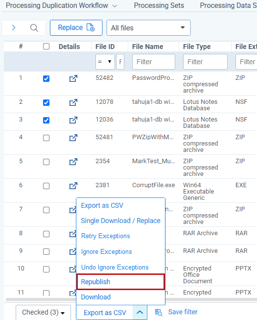 Discovered Files deleted documents view retry delete button