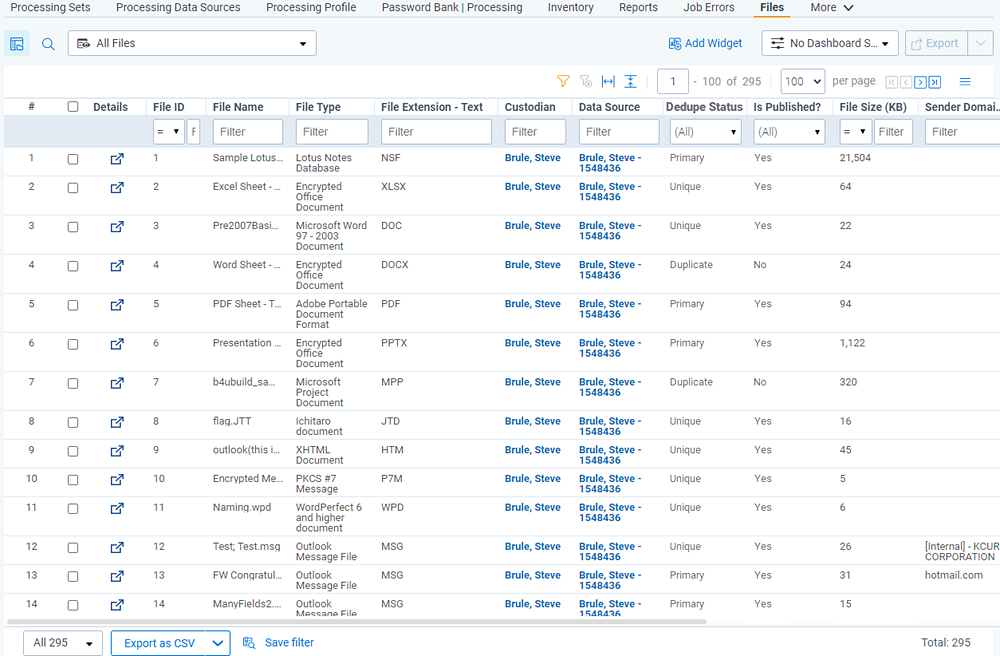 Discovered files view