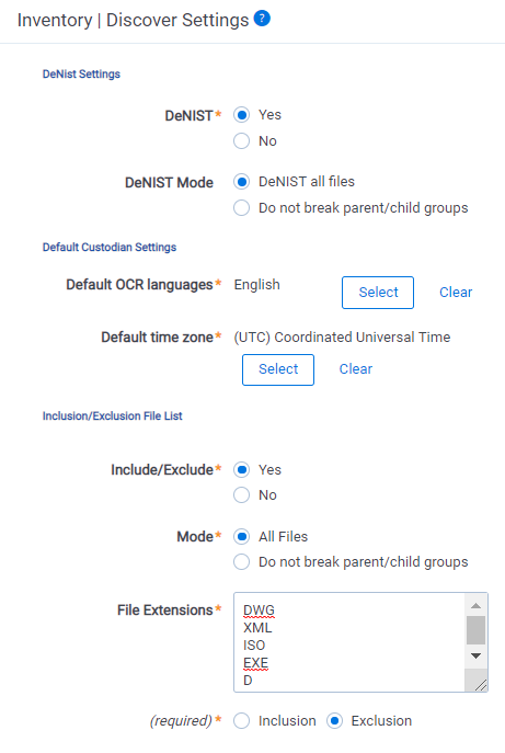 Inventory discovery settings