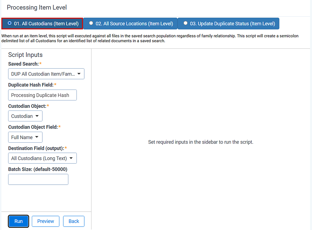 The landing page for the all custodian item-level script.