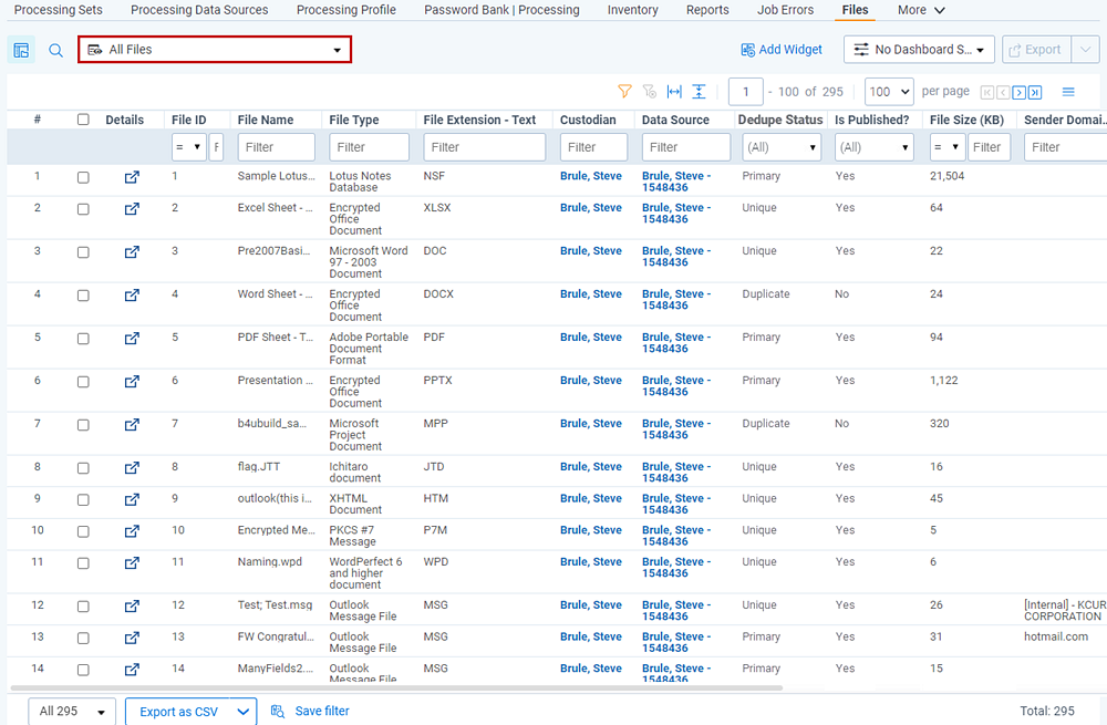 The All Files view from the Files tab