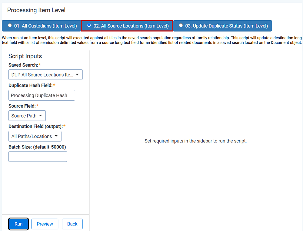The landing page for the all source locations item level script.