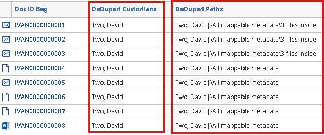 Deduped custodians and deduped files in document view