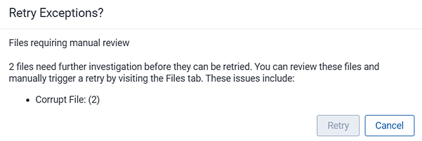 Retry errors confirmation dialog