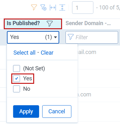 The is published field on the files tabs lets you filter published and non-published files.