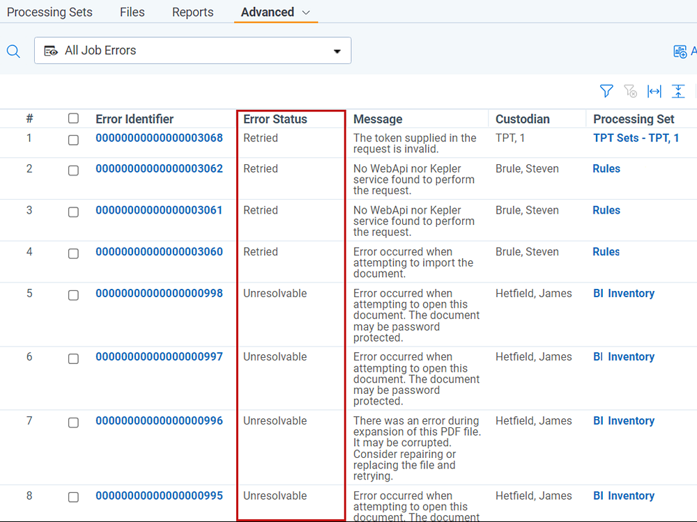 Job error status field