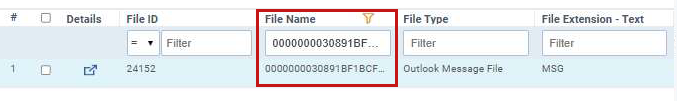 A document list that has been filtered by the file name.