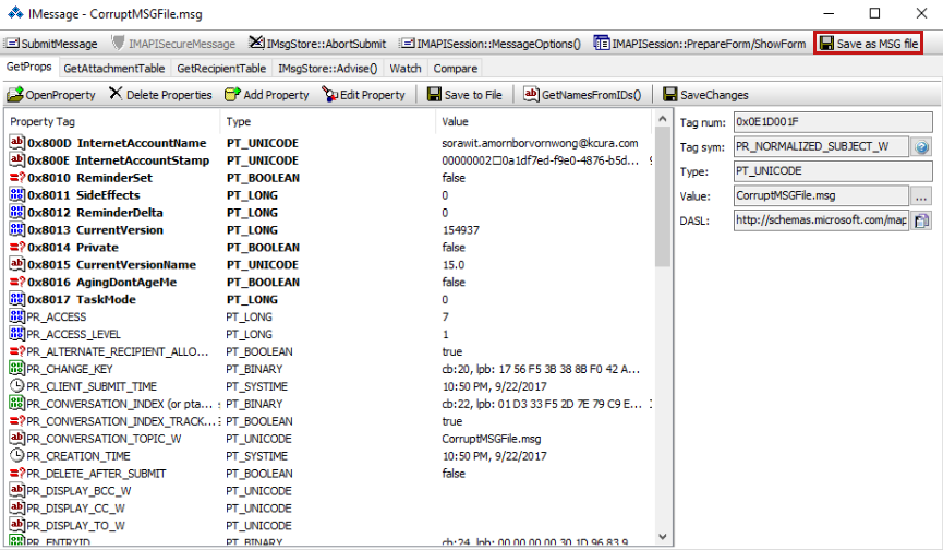 with save as msg file option highlighted.