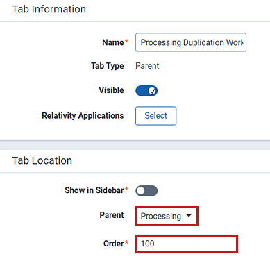 Processing duplication workflow tab settings screen.