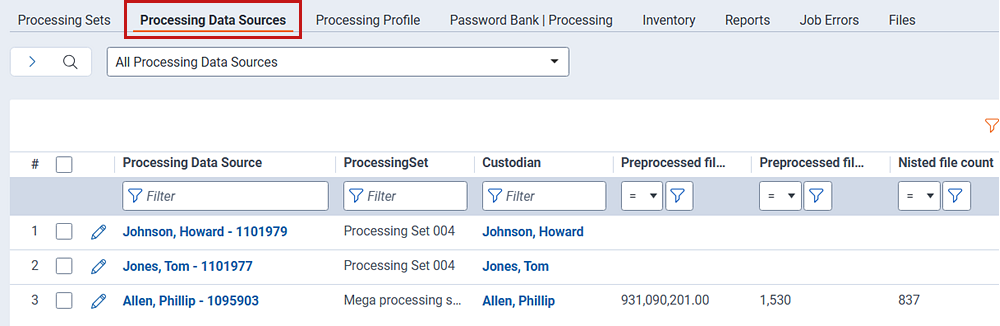 processing data sources window