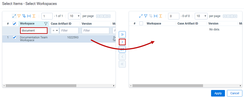 Use the Move Left to Right arrow to lock in your selected workspace.