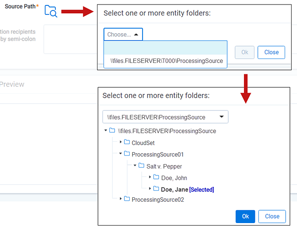Entity folder selection