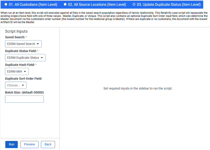 Update duplicate status script for EDRM MIH