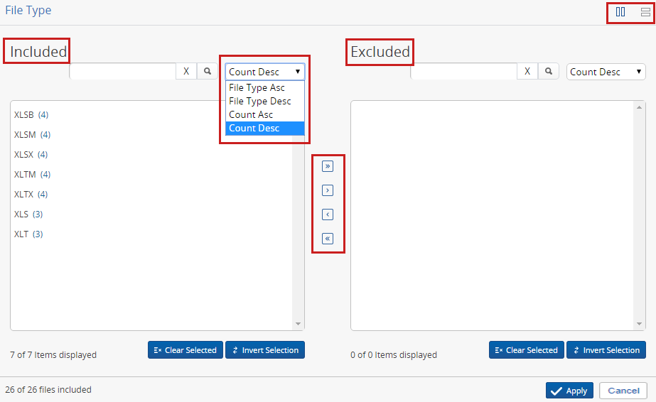 Two-list file type filter