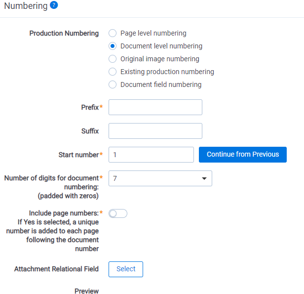 document level numbering options
