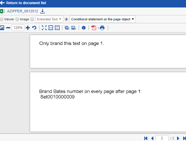 A document branded per the commands in the screen shot above
