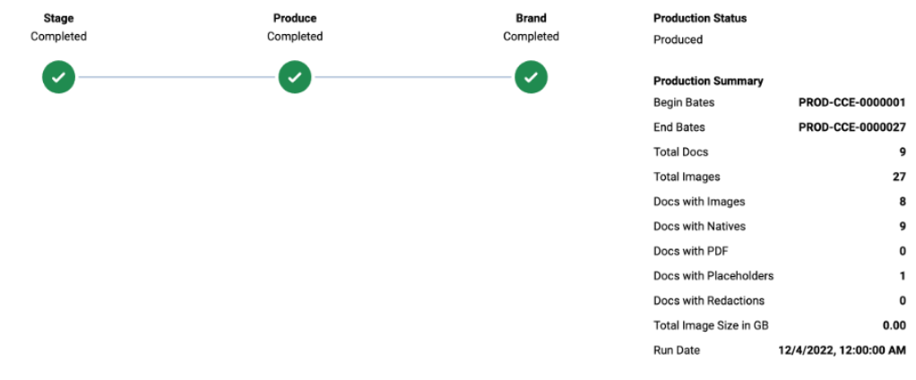 An image of a Production Summary.